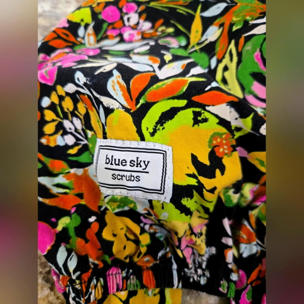 Blue Sky Floral Scrub Cap